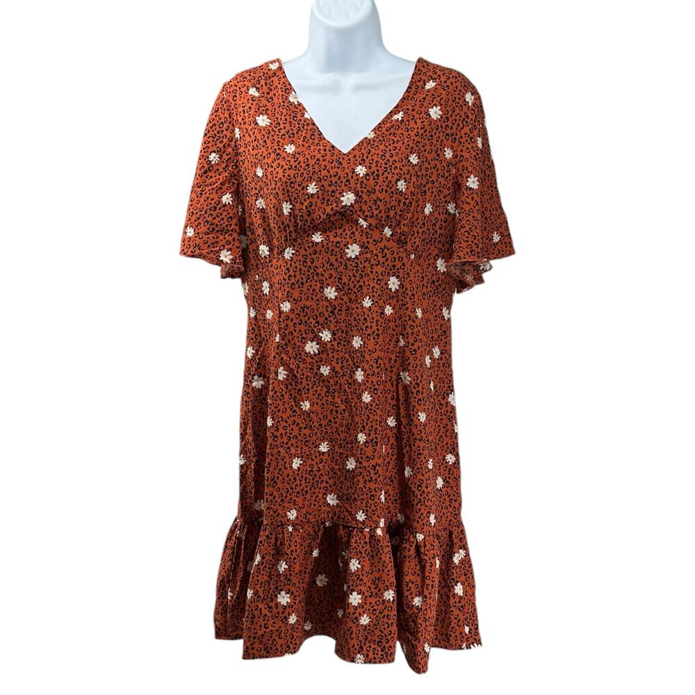 Girl In Mind Shift Midi Dress Flutter Sleeves Size 8 Orange Floral Animal Print